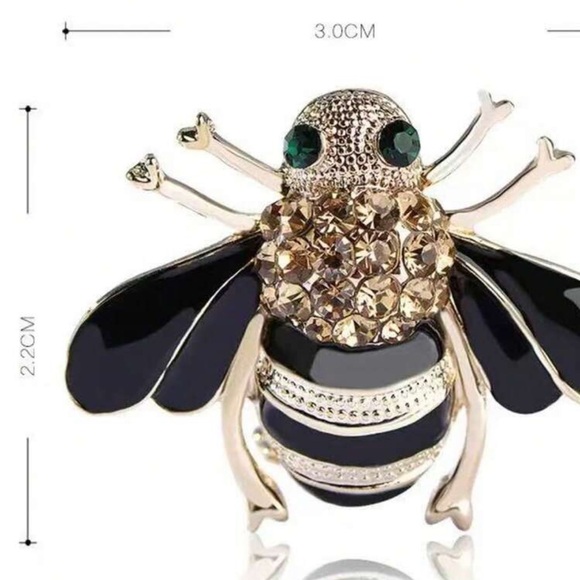 Chic Gold and Black Bee Brooch with Crystal Accents - Picture 2 of 3